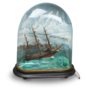 A large classic rocking ship musical automaton under painted glass dome