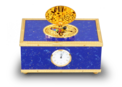 Lapis-lazuli enamelled and gilt musical timepiece alarm-actuated singing bird box, by Reuge