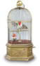 Antique double singing cockatiels-in-cage, by Bontems