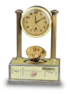 Vintage silver-gilt, guilloche yellow enamel and pictorial enamel timepiece alarm-actuated singing bird box, by C. H. Marguerat