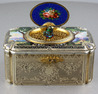 Antique tall-proportioned silver-gilt and full pictorial lidded singing bird box, by Charles Bruguier