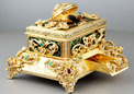 Vintage silver-gilt, enamelled, Emerald, red garnet and pearl-set singing bird box, by Karl Griesbaum