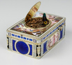 Exceptional silver and full pictorial enamel singing bird box, by Karl Griesbaum