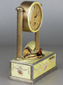 Vintage silver-gilt, guilloche yellow enamel and pictorial enamel timepiece alarm-actuated singing bird box, by C. H. Marguerat