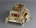 Silver gilt, enamel, pearl and noir garnet-mounted singing bird box