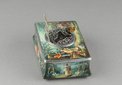 Finely painted antique sarcophagus-form wooden singing bird box, by Juvenia