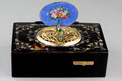 Antique inlaid tortoiseshell and pictorial enamel singing bird box, by Bontems