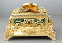 Vintage silver-gilt, enamelled, Emerald, red garnet and pearl-set singing bird box, by Karl Griesbaum