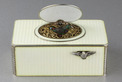  Silver and full cream guilloche enamel singing bird box