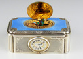 A very fine silver gilt and enamel singing bird box with timepiece, by C. H. Marguerat