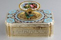 Antique tooled silver-gilt, enamel and pictorial enamel singing bird box, by Jacques Bruguier