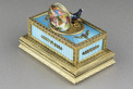 Powder blue guilloche and pictorial enamel singing bird box casket, by C. H. Marguerat