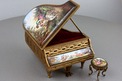 A fine Viennese gilt metal and signed pictorial enamel piano-form musical box and stool