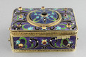 Vintage Art-Nouveau silver gilt, cloisonné enamel and garnet-set singing bird box