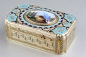 Antique tooled silver-gilt, enamel and pictorial enamel singing bird box, by Jacques Bruguier