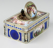 Exceptional silver and full pictorial enamel singing bird box, by Karl Griesbaum