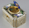 Antique tall-proportioned silver-gilt and full pictorial lidded singing bird box, by Charles Bruguier