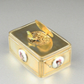 Silver-gilt and painted porcelain-bossed singing bird box, by B. F. of Germany