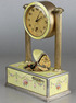 Vintage silver-gilt, guilloche yellow enamel and pictorial enamel timepiece alarm-actuated singing bird box, by C. H. Marguerat