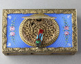 Sterling silver gilt, pictorial and enamel singing bird box with timepiece, movement by C. H. Marguerat