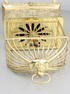 Vintage miniature gilt brass singing bird in cage, by Eschle