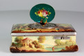 Finely painted antique sarcophagus-form wooden singing bird box, by E. Flajoulot retailed by Juvenia