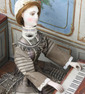 Antique lady pianist musical automaton with timepiece, by Jean Phalibois