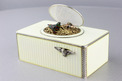  Silver and full cream guilloche enamel singing bird box