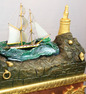 Monumental Antique bronze, ormolu and polished copper on bronze rocking ship automaton clock