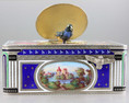 A very fine Sterling silver gilt, enamel and pictorial enamel singing bird box, by Karl Griesbaum