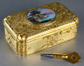 Antique silver-gilt and pictorial enamel Fusee singing bird box, with melodic notational birdsong, by Charles Bruguier