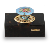 Antique Tortoiseshell and pictorial enamel singing bird box, by Bontems