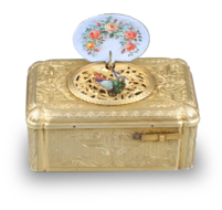 Antique Gilt metal and pictorial enamel Singing Bird Box, by Bontems