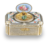 Antique silver-gilt and enamel singing bird box, by Charles Bruguier