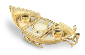 Palais Royal musical double inkwell, modeled as an early Venetian gondola