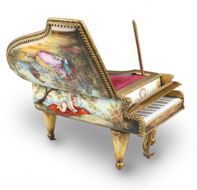 Antique gilt metal and pictorial enamel grand piano-form Musical Box