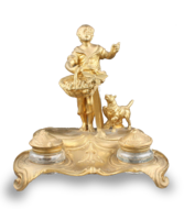 Gilt bronze antique musical automaton inkwell