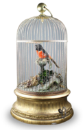 Large single antique singing bird-in-cage, by Phallibois