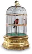 A large Antique hexagonal base antique single singing bird-in-cage, by Bontems