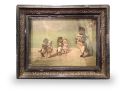 Antique Musical picture automaton - 'The Feline Dancing Lesson