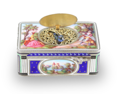 A very fine Sterling silver gilt, enamel and pictorial enamel singing bird box, by Karl Griesbaum