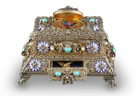 Silver gilt, enamel, pearl and turquoise mounted singing bird box, by Karl Griesbaum