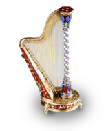 Gold, enamel and split seed pearl embellished musical harp with hidden scent bottle