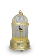 Vintage circular single singing bird-in-cage, by Bontems