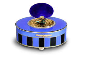 Silver-gilt and duet enamel oval singing bird box, by C. H. Marguerat