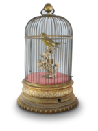 Antique large single singing bird-in-cage, by Jean Phalibois