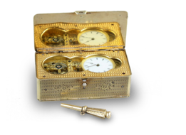 Antique silver-gilt skeleton-escapement timepiece snuffbox