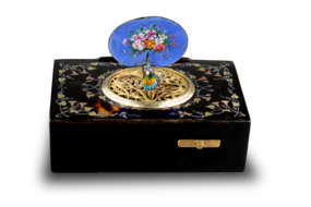 Antique inlaid tortoiseshell and pictorial enamel singing bird box, by Bontems