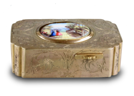 Antique gilt metal and pictorial enamel singing bird box, by Bontems