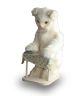 A vintage white cat ironing automaton, by Roullet & Decamps